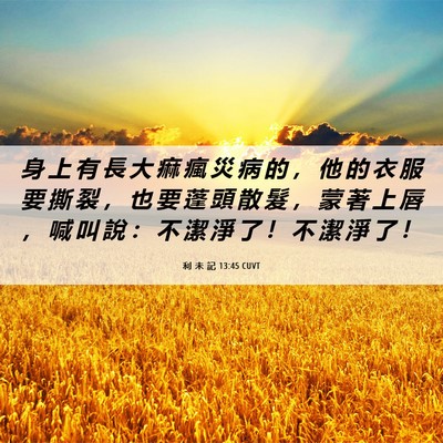 Picture 06 - 利 未 記 13:45 CUVT - 身 上 有 長 大 痲 瘋 災 病 的 ， 他 - Bible Verse Picture