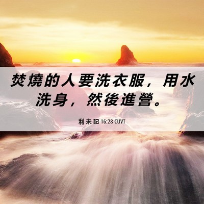 Picture 06 - 利 未 記 16:28 CUVT - 焚 燒 的 人 要 洗 衣 服 ， 用 水 洗 - Bible Verse Picture
