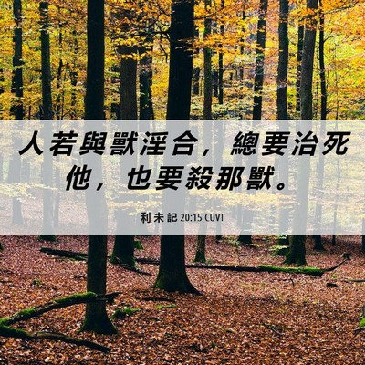 Picture 06 - 利 未 記 20:15 CUVT - 人 若 與 獸 淫 合 ， 總 要 治 死 他 - Bible Verse Picture
