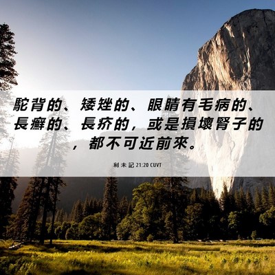 Picture 06 - 利 未 記 21:20 CUVT - 駝 背 的 、 矮 矬 的 、 眼 睛 有 毛 - Bible Verse Picture