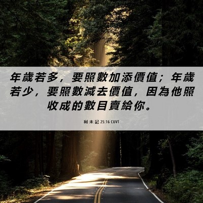 Picture 06 - 利 未 記 25:16 CUVT - 年 歲 若 多 ， 要 照 數 加 添 價 值 - Bible Verse Picture