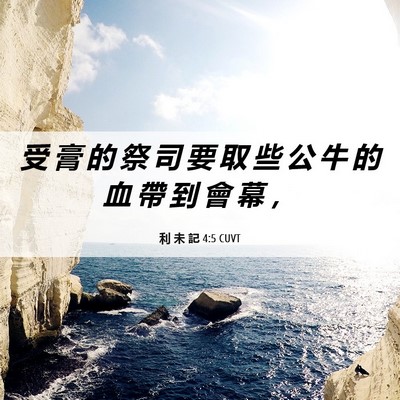 Picture 06 - 利 未 記 4:5 CUVT - 受 膏 的 祭 司 要 取 些 公 牛 的 血 - Bible Verse Picture