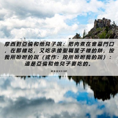 Picture 06 - 利 未 記 8:31 CUVT - 摩 西 對 亞 倫 和 他 兒 子 說 ： 把 - Bible Verse Picture
