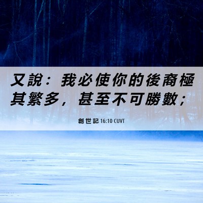 Picture 06 - 創 世 記 16:10 CUVT - 又 說 ： 我 必 使 你 的 後 裔 極 其 - Bible Verse Picture
