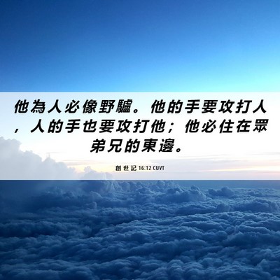 Picture 06 - 創 世 記 16:12 CUVT - 他 為 人 必 像 野 驢 。 他 的 手 要 - Bible Verse Picture