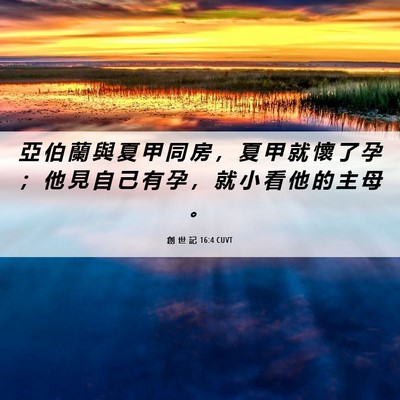 Picture 06 - 創 世 記 16:4 CUVT - 亞 伯 蘭 與 夏 甲 同 房 ， 夏 甲 就 - Bible Verse Picture