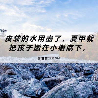 Picture 06 - 創 世 記 21:15 CUVT - 皮 袋 的 水 用 盡 了 ， 夏 甲 就 把 - Bible Verse Picture