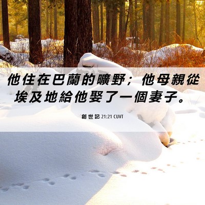 Picture 06 - 創 世 記 21:21 CUVT - 他 住 在 巴 蘭 的 曠 野 ； 他 母 親 - Bible Verse Picture