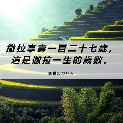 Picture 06 - 創 世 記 23:1 CUVT - 撒 拉 享 壽 一 百 二 十 七 歲 ， 這 - Bible Verse Picture