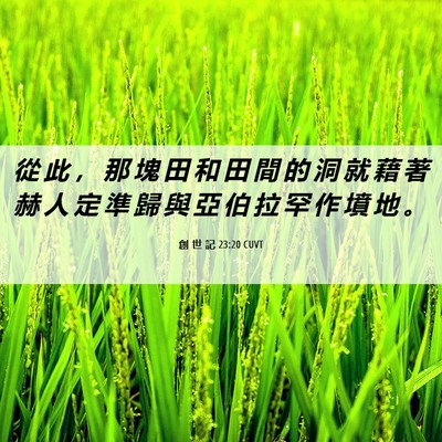 Picture 06 - 創 世 記 23:20 CUVT - 從 此 ， 那 塊 田 和 田 間 的 洞 就 - Bible Verse Picture