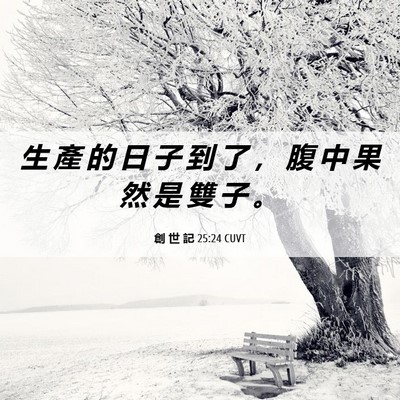 Picture 06 - 創 世 記 25:24 CUVT - 生 產 的 日 子 到 了 ， 腹 中 果 然 - Bible Verse Picture