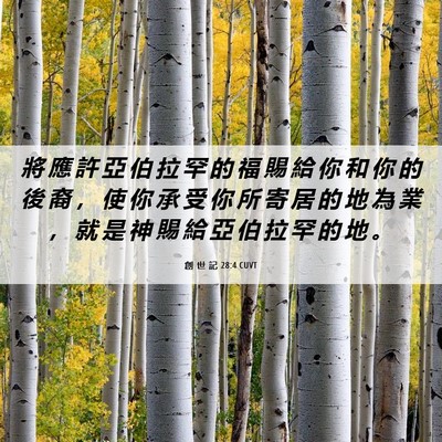 Picture 06 - 創 世 記 28:4 CUVT - 將 應 許 亞 伯 拉 罕 的 福 賜 給 你 - Bible Verse Picture