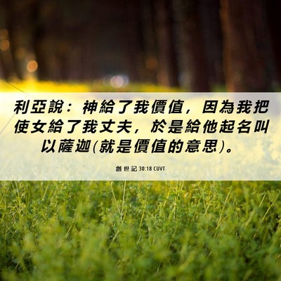 Picture 06 - 創 世 記 30:18 CUVT - 利 亞 說 ： 神 給 了 我 價 值 ， 因 - Bible Verse Picture