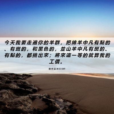 Picture 06 - 創 世 記 30:32 CUVT - 今 天 我 要 走 遍 你 的 羊 群 ， 把 - Bible Verse Picture