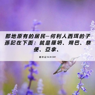 Picture 06 - 創 世 記 36:20 CUVT - 那 地 原 有 的 居 民 ─ 何 利 人 西 - Bible Verse Picture