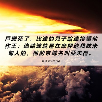 Picture 06 - 創 世 記 36:35 CUVT - 戶 珊 死 了 ， 比 達 的 兒 子 哈 達 - Bible Verse Picture