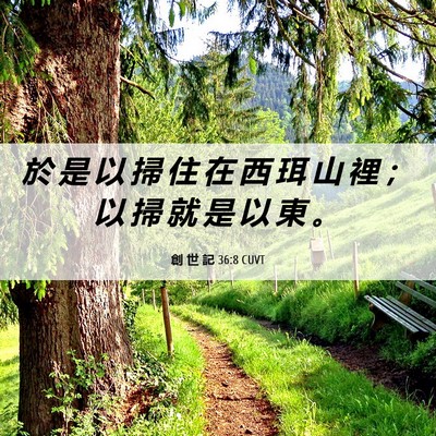 Picture 06 - 創 世 記 36:8 CUVT - 於 是 以 掃 住 在 西 珥 山 裡 ； 以 - Bible Verse Picture