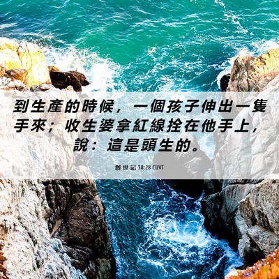 Picture 06 - 創 世 記 38:28 CUVT - 到 生 產 的 時 候 ， 一 個 孩 子 伸 - Bible Verse Picture