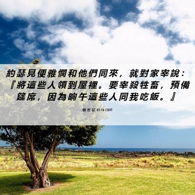 Picture 06 - 創 世 記 43:16 CUVT - 約 瑟 見 便 雅 憫 和 他 們 同 來 ， - Bible Verse Picture