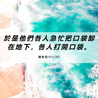 Picture 06 - 創 世 記 44:11 CUVT - 於 是 他 們 各 人 急 忙 把 口 袋 卸 - Bible Verse Picture