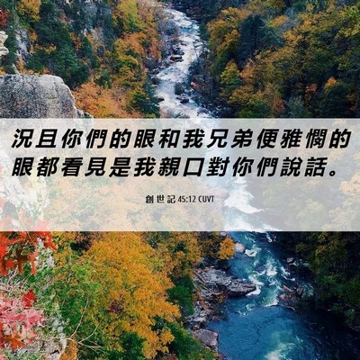 Picture 06 - 創 世 記 45:12 CUVT - 況 且 你 們 的 眼 和 我 兄 弟 便 雅 - Bible Verse Picture