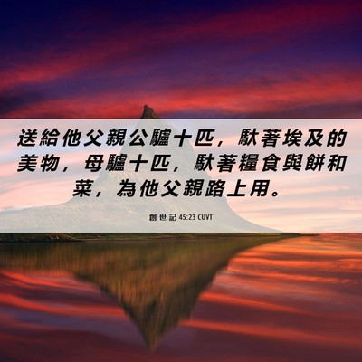 Picture 06 - 創 世 記 45:23 CUVT - 送 給 他 父 親 公 驢 十 匹 ， 馱 著 - Bible Verse Picture