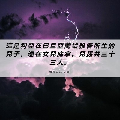 Picture 06 - 創 世 記 46:15 CUVT - 這 是 利 亞 在 巴 旦 亞 蘭 給 雅 各 - Bible Verse Picture