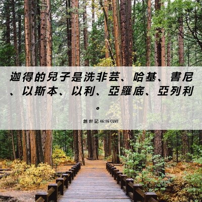 Picture 06 - 創 世 記 46:16 CUVT - 迦 得 的 兒 子 是 洗 非 芸 、 哈 基 - Bible Verse Picture