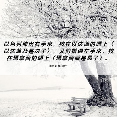 Picture 06 - 創 世 記 48:14 CUVT - 以 色 列 伸 出 右 手 來 ， 按 在 以 - Bible Verse Picture