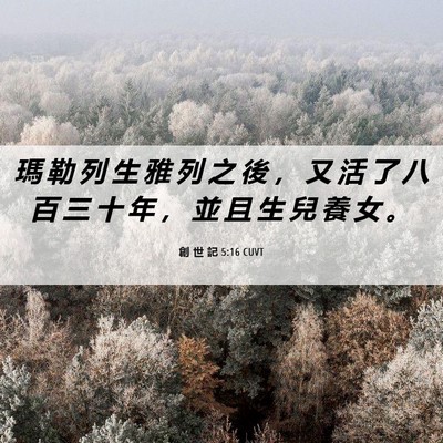 Picture 06 - 創 世 記 5:16 CUVT - 瑪 勒 列 生 雅 列 之 後 ， 又 活 了 - Bible Verse Picture