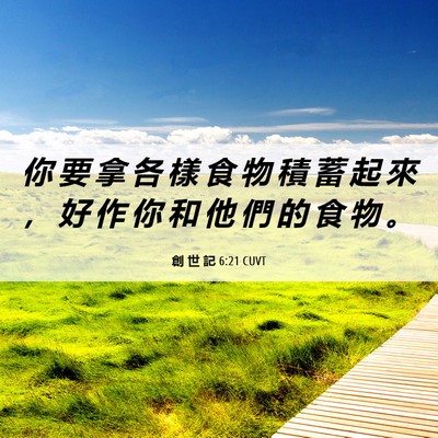 Picture 06 - 創 世 記 6:21 CUVT - 你 要 拿 各 樣 食 物 積 蓄 起 來 ， - Bible Verse Picture