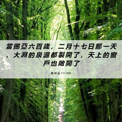 Picture 06 - 創 世 記 7:11 CUVT - 當 挪 亞 六 百 歲 ， 二 月 十 七 日 - Bible Verse Picture