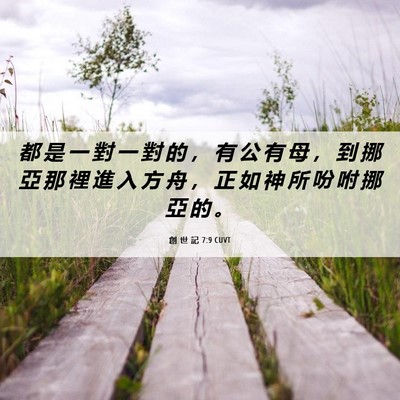Picture 06 - 創 世 記 7:9 CUVT - 都 是 一 對 一 對 的 ， 有 公 有 母 - Bible Verse Picture