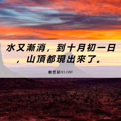 Picture 06 - 創 世 記 8:5 CUVT - 水 又 漸 消 ， 到 十 月 初 一 日 ， - Bible Verse Picture