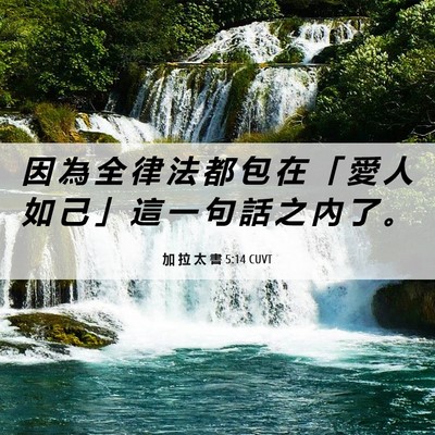 Picture 06 - 加 拉 太 書 5:14 CUVT - 因 為 全 律 法 都 包 在 「 愛 人 如 - Bible Verse Picture
