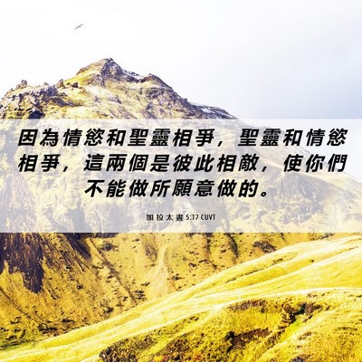 Picture 06 - 加 拉 太 書 5:17 CUVT - 因 為 情 慾 和 聖 靈 相 爭 ， 聖 靈 - Bible Verse Picture