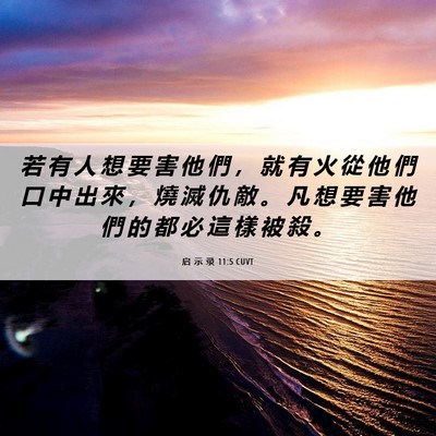 Picture 06 - 启 示 录 11:5 CUVT - 若 有 人 想 要 害 他 們 ， 就 有 火 - Bible Verse Picture