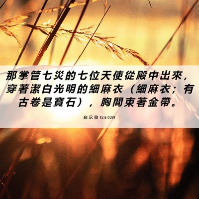 Picture 06 - 启 示 录 15:6 CUVT - 那 掌 管 七 災 的 七 位 天 使 從 殿 - Bible Verse Picture