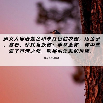 Picture 06 - 启 示 录 17:4 CUVT - 那 女 人 穿 著 紫 色 和 朱 紅 色 的 - Bible Verse Picture