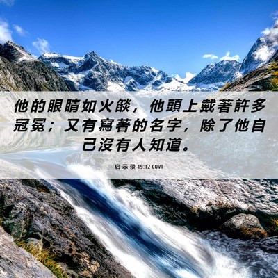 Picture 06 - 启 示 录 19:12 CUVT - 他 的 眼 睛 如 火 燄 ， 他 頭 上 戴 - Bible Verse Picture