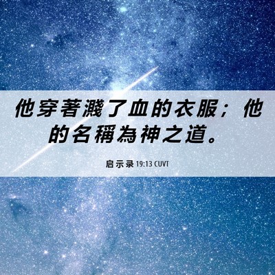Picture 06 - 启 示 录 19:13 CUVT - 他 穿 著 濺 了 血 的 衣 服 ； 他 的 - Bible Verse Picture