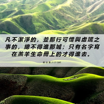 Picture 06 - 启 示 录 21:27 CUVT - 凡 不 潔 淨 的 ， 並 那 行 可 憎 與 - Bible Verse Picture