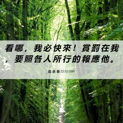 Picture 06 - 启 示 录 22:12 CUVT - 看 哪 ， 我 必 快 來 ！ 賞 罰 在 我 - Bible Verse Picture