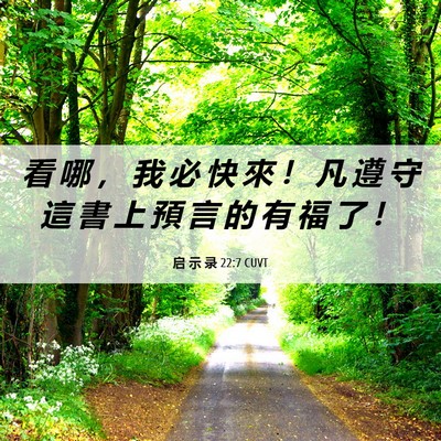 Picture 06 - 启 示 录 22:7 CUVT - 看 哪 ， 我 必 快 來 ！ 凡 遵 守 這 - Bible Verse Picture