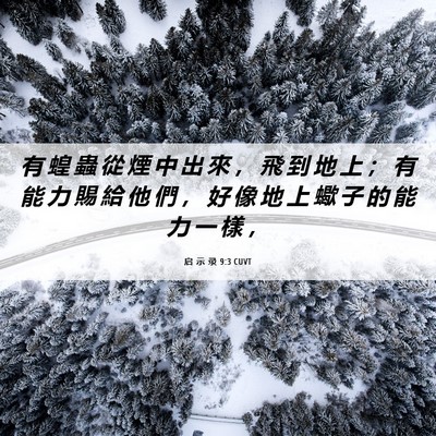 Picture 06 - 启 示 录 9:3 CUVT - 有 蝗 蟲 從 煙 中 出 來 ， 飛 到 地 - Bible Verse Picture