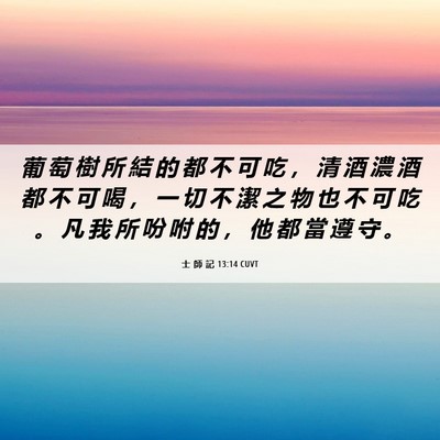 Picture 06 - 士 師 記 13:14 CUVT - 葡 萄 樹 所 結 的 都 不 可 吃 ， 清 - Bible Verse Picture