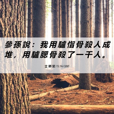 Picture 06 - 士 師 記 15:16 CUVT - 參 孫 說 ： 我 用 驢 恉 骨 殺 人 成 - Bible Verse Picture