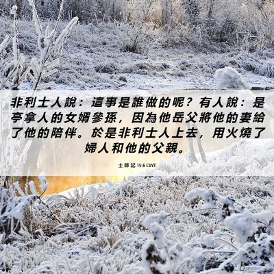 Picture 06 - 士 師 記 15:6 CUVT - 非 利 士 人 說 ： 這 事 是 誰 做 的 - Bible Verse Picture