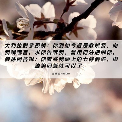 Picture 06 - 士 師 記 16:13 CUVT - 大 利 拉 對 參 孫 說 ： 你 到 如 今 - Bible Verse Picture