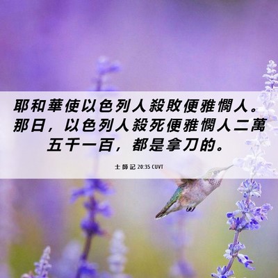 Picture 06 - 士 師 記 20:35 CUVT - 耶 和 華 使 以 色 列 人 殺 敗 便 雅 - Bible Verse Picture
